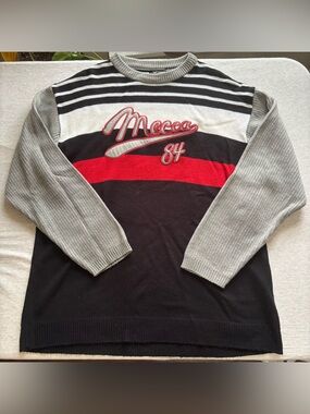 Mecca 84 XL Colorblock Striped Embroidered Logo Knit Sweater Y2K